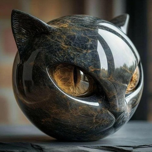 Black cat stone - stone, figurine