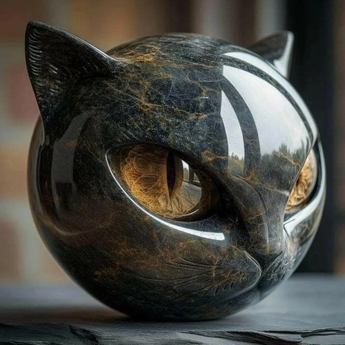 Black cat stone figurine - stone,